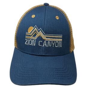 Mountain Zion Canyon Trucker Hat Blue One Size Embroidered Snapback Mesh Cap
